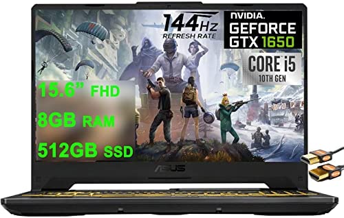 ASUS Flagship TUF F15 Gaming Laptop 15.6” FHD 144Hz Display 10th Gen Intel Quad-Core i5-10300H (Beats i7-8750H) 8GB RAM 512GB SSD GeForce GTX 1650 4GB Backlit USB-C WiFi6 Win10 + HDMI Cable