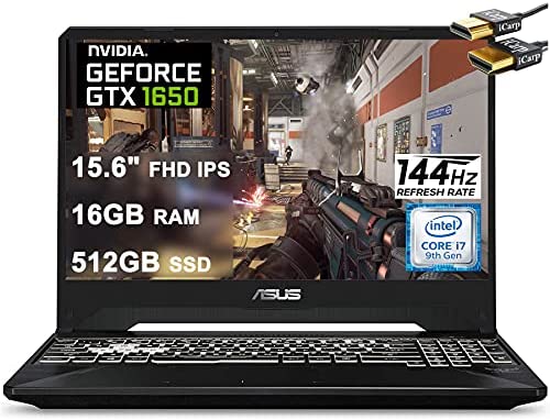 Asus 2021 Flagship TUF FX505GT 15 Gaming Laptop 15.6″ FHD IPS 144Hz Display Intel Hexa-Core i7-9750H 16GB DDR4 512GB SSD GTX 1650 4GB Webcam DTS RGB Backlit WiFi Win10 + HDMI Cable