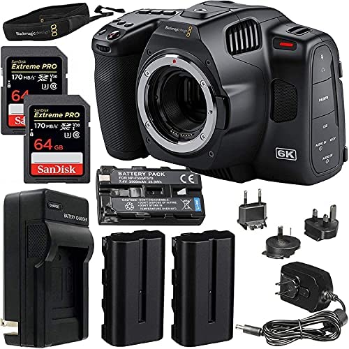 Blackmagic Design Pocket Cinema Camera 6K Pro (EF Mount) with SanDisk Extreme PRO 128GB SDXC Memory Card (UHS-I/V30/U3/Class-10), 2X Seller Supplied Replacement Batteries & More