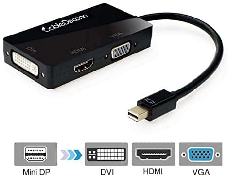 CableDeconn Gold Plated Multi-Function Mini Displayport(Thunderbolt Port Compatible) to DVI/VGA/HDMI TV AV HDTV 3-in-1 Cable in Black