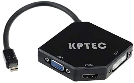 KPTEC Ultimate 3-in-1 Mini DP (Thunderbolt) to 4K UHD HDMI, DVI, VGA Adapter,Compact 1080p Mini Display (mDP) Converter Compatible for MacBook Air / Pro, iMac, iMac Mini, Surface Pro Series, Black