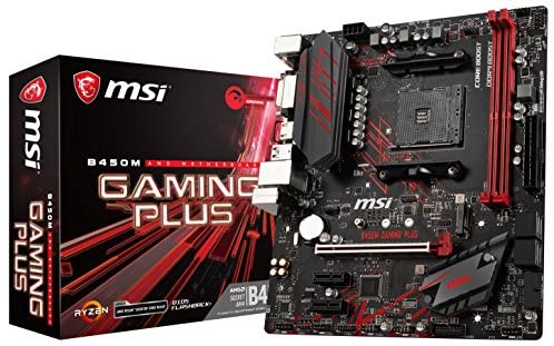 MSI Performance Gaming AMD Ryzen 1st and 2nd Gen AM4 M.2 USB 3 DDR4 DVI HDMI Micro-ATX Motherboard (B450M Gaming Plus), mATX