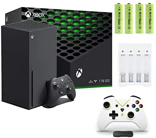 Microsoft Xbox Series X Gaming 1TB Console + 1 Xbox Wireless Controller Black, 4K Streaming Player, TSBEAU Rechargeable Batteries and Charger + Wireless Controller with Built-in Dual Vibration
