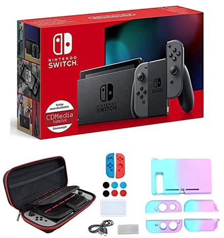 Nintendo Switch 32GB Gaming Console with Gray Joy-Con – 6.2″ Touchscreen LCD Display, 802.11AC WiFi, Bluetooth 4.1, Type-C – 7-in-1 Carrying Case