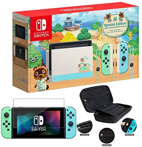Nintendo Switch Animal Crossing: New Horizons Edition with Green and Blue Joy-Con – 6.2″ Touchscreen LCD, 32GB Internal Storage, 802.11AC WiFi, Bluetooth 4.1, Type-C – Cbmoun 3-in-1 Carrying_Case