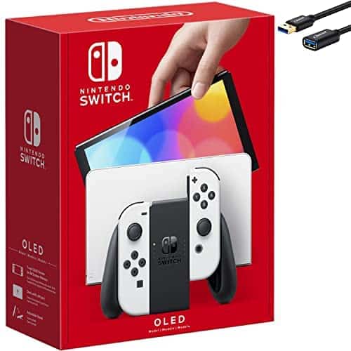Nintendo Switch OLED Model with White Joy-Con and Dock – Custom NVIDIA Tegra CPU, 7″ OLED Touchscreen, 64GB Internal Storage, 802.11AC WiFi, Bluetooth 4.1, Ethernet, Type-C+ Cbmoun USB_Extension_Cable
