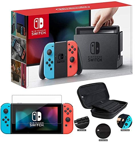Nintendo Switch with Neon Blue and Neon Red Joy-Con – 6.2″ Touchscreen LCD Display, 32GB Internal Storage, 802.11AC WiFi, Bluetooth 4.1, Type-C – Cbmoun 3-in-1 Carrying_Case