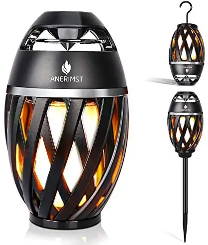 Outdoor Bluetooth Speaker with Flame Torch Lights, ANERIMST Waterproof Wireless LED Stereo Speakers with Ground Stake/Hook for iPad/iPhone/Android, Ideal for Camping, Deck, Patio, and Room Accessories