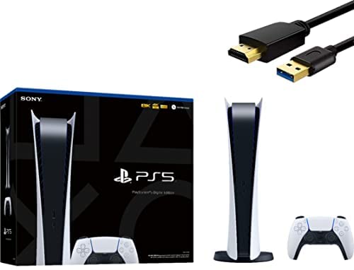Sony Playstation 5 Digital Edition 825GB Gaming Console + 1 Wireless Controller for PS5, 8-Core x86-64-AMD Ryzen Zen 2 CPU, 16GB GDDR6, 8K Output, Up to 120FPS, Michooyel HDMI_Cable