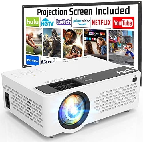 TMY Projector 7500 Lumens with 100 Inch Projector Screen, 1080P Full HD Supported Video Projector, Mini Movie Projector Compatible with TV Stick HDMI VGA USB TF AV, for Home Cinema & Outdoor Movies.