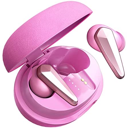 True Wireless Earbuds Earrings for Women Bluetooth Earbuds Linpaworld Wireless Headphones with Charging Case IPX5 Waterproof Stereo Wireless Earphones in-Ear Built-in Mic Deep Bass for Girls (Pink)