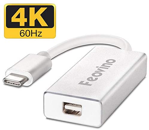 USB-C to Mini DisplayPort Adapter, Feovino USB Type C (Thunderbolt 3) to Mini DP Adapter 4K for MacBook Pro, MacBook, LED Cinema Display, Mini DP Monitor, Silver