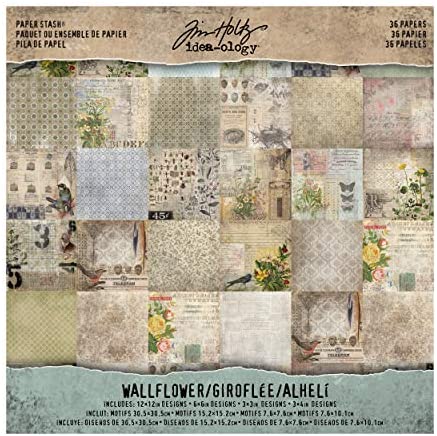 Wallflower Paper Stash by Tim Holtz Idea-ology, 36 Sheets, Double-Sided Cardstock, Various Sizes, Multicolored, TH93110