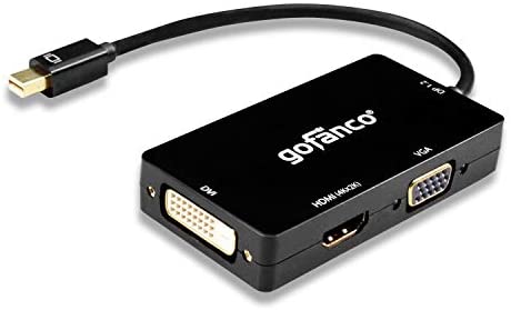 gofanco Mini DisplayPort 1.2 to VGA/DVI/HDMI Display 4Kx2K mDP 3 in 1 Monitor Adapter – Thunderbolt 2 Compatible, Gold Plated, for MacBooks, Surface Tablets, Chromebook Pixel and Mini DP Laptops