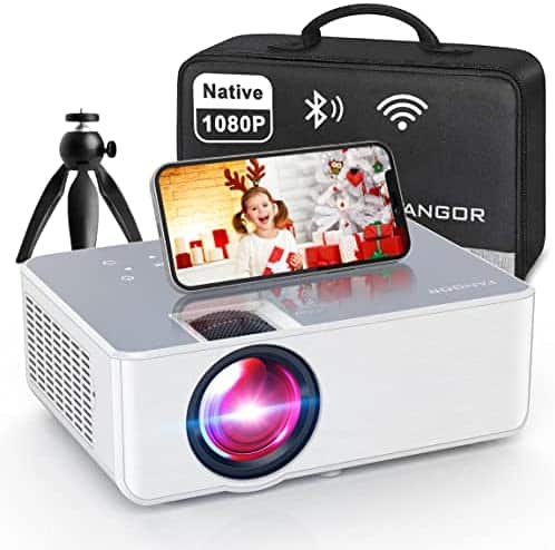 1080P HD Projector, WiFi Projector Bluetooth Projector, FANGOR 230″ Portable Movie Projector with Tripod, Home Theater Video Projector Compatible with HDMI, VGA, USB, Laptop, iOS & Android Smartphone