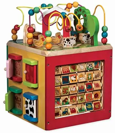 Battat – Wooden Activity Cube – Discover Farm Animals Activity Center for Kids 1 year +