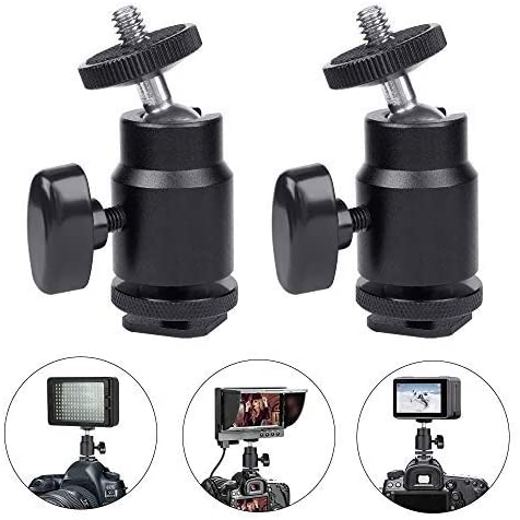 Hot Shoe Mount Adapter 1/4″ Thread Mini Ball Head Ring Light Adapter for Cameras Camcorders Smartphone Microphone Gopro Canon LED Video Light Video Monitor Tripod Monopod (2 Pcs)