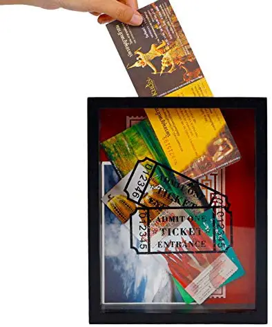 MAGGIFT Memento Storage Boxes,Wooden Stub Shadow Box Tickets, Ticket Memory Box (Black)