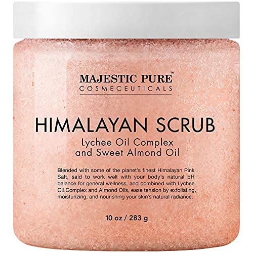 Majestic Pure Himalayan Salt Body Scrub with Lychee Oil, Exfoliating Salt Scrub to Exfoliate & Moisturize Skin, Deep Cleansing – 10 oz
