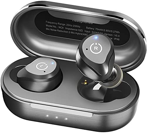 TOZO NC9 Hybrid Active Noise Cancelling Wireless Earbuds, ANC in Ear Headphones IPX6 Waterproof Bluetooth 5.0 Stereo Earphones, Immersive Sound Premium Deep Bass Headset,Black