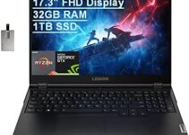 2021 Lenovo Legion 5 17.3″ FHD Gaming Laptop Computer, AMD Ryzen 5-5600H(Beats Intel i7-9750H), 32GB RAM, 1TB PCIe SSD, NVIDIA GeForce GTX 1650 Graphics, Nahimic 3D Audio, Win 11, Black, 32GB USB Card