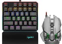 RGB One Handed Mechanical Gaming Keyboard and Programmable Mouse Combo,USB Wired Gaming Keypad and LED Backlit Mouse for LOL/PUBG/Wow/Dota/OW [35 Keys & Blue Switches] (Gray)