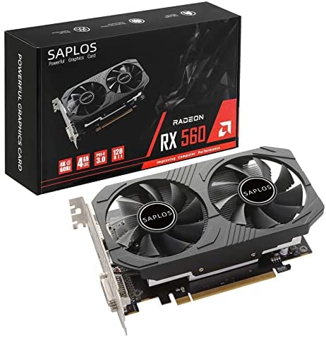 SAPLOS Radeon RX 560 Graphics Card, 4GB, GDDR5, 128 Bit, DisplayPort/HDMI/DVI-D, GPU, Computer Video Cards for Gaming PC, Dual Fans