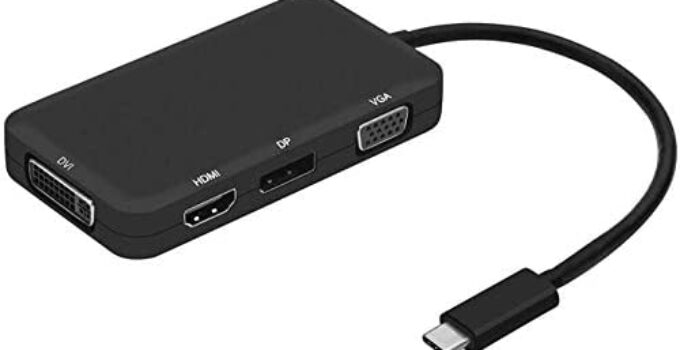 Ultimate 4-in-1 USB-C to 4K HDMI, DVI, VGA DisplayPort DP Hub Adapter, Compact USB 3.1 Type C Multiport UHD Converter for MacBook Pro 2018 2019, Laptop, Notebook, Thunderbolt 3 Compatible Devices