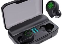 Wireless Earbuds, Koorui T8 Bluetooth Headphones Passive Noise Cancellation with LED Digital Display, IPX7 Waterproof, 80H Playtime, Wireless Charging, Built-in Mic Earphones for Sports Video Call