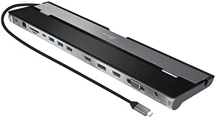 j5create USB C Docking Station- Supports up to 3 Display Simultaneously | HDMI, DisplayPort, VGA, 100W PD Fast Charging, Gigabit Ethernet | Comes with Type C Cable Compartment (JCD543)