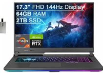 2021 ASUS ROG Strix G17 17.3″ FHD 144Hz Gaming Laptop Computer, AMD Ryzen 7-4800H 8-core, 64GB RAM, 2TB PCIe SSD, Backlit Keyboard, NVIDIA GeForce RTX 3060 Graphics, Windows 10, Gray, 32GB USB Card