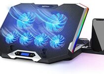 TopMate C11 Laptop Cooling Pad RGB Gaming Notebook Cooler, Laptop Fan Stand Adjustable Height with 6 Quiet Fans and Phone Holder, Computer Chill Mat, for 15.6-17.3 Inch Laptops – Blue LED Light