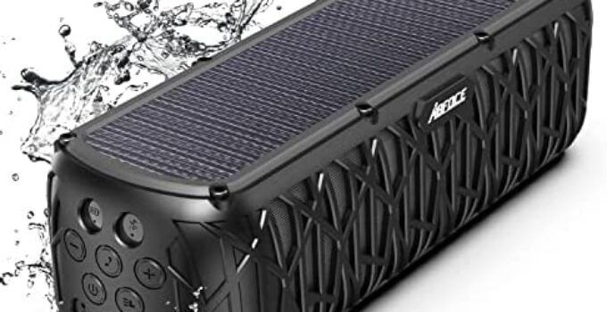 ABFOCE Solar Bluetooth Speaker, IPX6 Waterproof Portable Wireless Speaker, 10W Bass Stereo, TWS Outdoor Speaker, 60H Playtime, with Solar Charging and LED Flashlight, for Party, Travel, Home