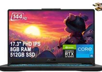 ASUS TUF Gaming F17 Laptop 17.3″ FHD 144Hz IPS Display 11th Gen Intel 6-Core i5-11260H (Beats i7-8850H) 8GB RAM 512GB SSD GeForce RTX 3050 4GB RGB Backlit Keyboard USB-C WiFi6 Win 10 + HDMI Cable
