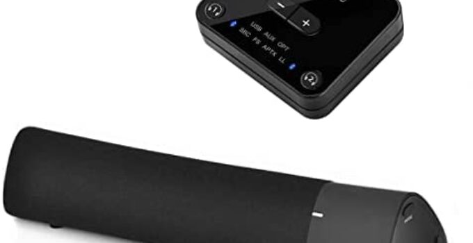 Avantree Audikast Plus & Torpedo Plus, Bundle – Bluetooth 5.0 Transmitter with aptX Low Latency & a Bluetooth Wireless External Speaker Mini Soundbar for TV, Laptop, MacBook, PC, DSP Superb Sound