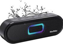 Bluetooth Speaker, MusiBaby M33,Portable Speaker, IPX7 Waterproof, 24W power, Stereo Dynamic Sound, Extra Bass, Dual Pairing, USB-C, Multi-Color lightshow, 24 Hours Playtime for Indoor/Outdoor – Black