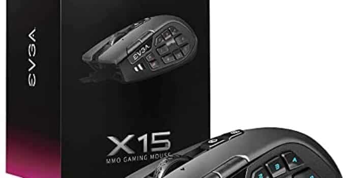 EVGA X15 MMO Gaming Mouse, 8k, Wired, Black, Customizable, 16,000 DPI, 5 Profiles, 20 Buttons, Ergonomic 904-W1-15BK-KR (Renewed)