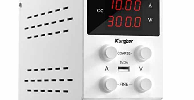 Kungber Lab DC Power Supply Variable, 30V 10A Adjustable Switching Regulated DC Bench Linear Power Supply with 4-Digits LED Display 5V/2A USB Interface, Coarse and Fine Adjustment with Alligator Leads