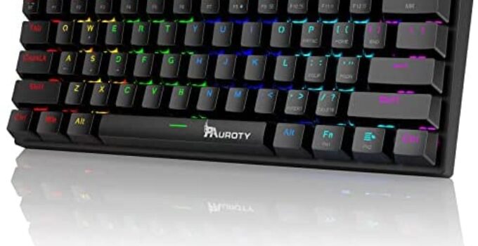 Pauroty 60% Wireless Bluetooth Mechanical Keyboard, Rechargeable RGB Backlit Bluetooth Gaming Keyboard with Clicky Blue Switches, Compact 61 Keys for Windows Mac PC Gamers, Easy to Carry on Trip-Black
