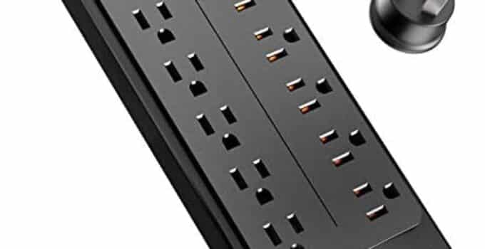 Power Strip , Tcstei Surge Protector with 12 Outlets and 4 USB Ports, 6 Feet Extension Cord (1875W/15A) for for Home, Office, Dorm Essentials, 2700 Joules, ETL Listed, (Black)