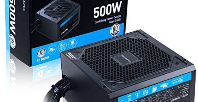 PowerSpec 500W Power Supply 80 Plus Certified Fixed Cable Non-Modular ATX PSU Active PFC SLI Crossfire Ready Gaming PC Computer Switching Power Supply, PS500WF