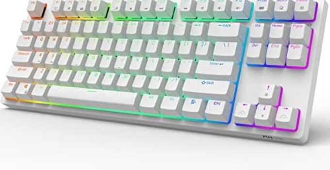 RK ROYAL KLUDGE RK87 Tenkeyless Mechanical Keyboard 80%, 2.4G/BT5.0/Wired, Wireless Mechanical Keyboard 87 Keys, RGB Hot Swappable Gaming Keyboard Bluetooth with Software, Brown Switch, White