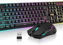 RedThunder K10 Wireless Gaming Keyboard and Mouse Combo, LED Backlit Rechargeable 3800mAh Battery, Mechanical Feel Anti-ghosting Keyboard + 7D 3200DPI Mice for PC Gamer (Black)