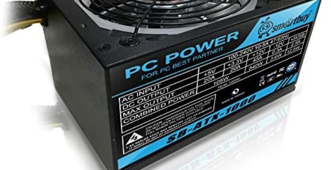 Smartbuy 1000W LED Fan Silent PC ATX Power Supply PSU SATA 12V PCI-E w/Auto Fan Speed Control w/Multi-Function Protection (Blue LED)