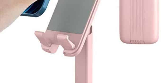 TiMOVO Cell Phone Stand Angle Height Adjustable Tablet Holder Stand Compatible with Devices 4-12.9 Inches Extendable Compact Desktop Tablet Stand Foldable Portable Mobile Phones Holder Stand, Pink