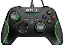 VOYEE Wired Controller Compatible with Xbox One/X/S/PC Windows 10/8/7, with Headphone Jack/Double Shock/Upgraded Joystick – Black