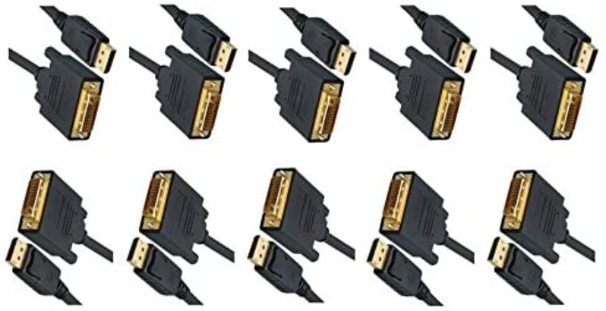 10 pack, 10 Feet DisplayPort to DVI Video Cable, DisplayPort Male to DVI Male, CNE461750