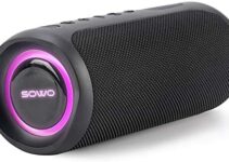 Portable Bluetooth Speaker with Subwoofer, 35W Bass Speaker with Loud Sound, IPX7 Waterproof, Wireless Stereo Pairing, 24H Playtime, Speaker with Lights for Outdoor Party, Camping – Black