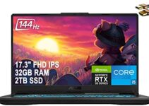 ASUS TUF Gaming F17 Laptop 17.3″ FHD 144Hz IPS Display 11th Gen Intel 6-Core i5-11260H (Beats i7-8850H) 32GB RAM 2TB SSD GeForce RTX 3050 4GB RGB Backlit Keyboard USB-C Win 10 + HDMI Cable