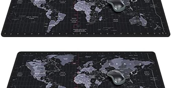 2 Pack (600x300x2.5mm) Large World Map with Standard Time Zone Print Gaming Extended Mouse Pad with Stitched Embroidery Edges, Non-Slip Rubber Base for Laptop/Computer – Black